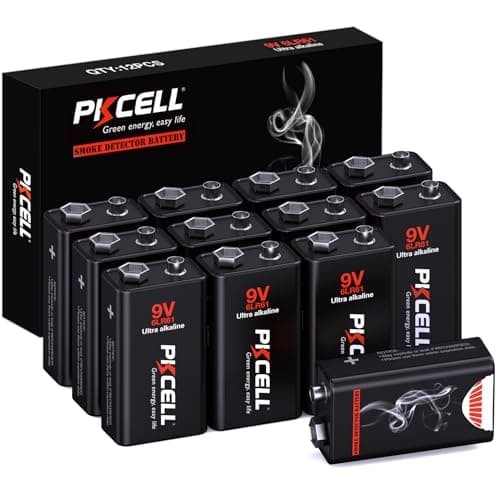 PKCELL 9V Batteries 12 Pack, Ultra Alkaline 9V Battery for Smoke Detector, 10-Year Shelf Life, Long-Lasting Smoke Alarm Batteries