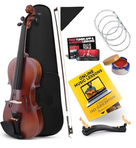 Pyle Full Size Beginner Violin - 4/4 23-Inch Student Full Size Violin/fiddle Starter Kit Adult w/ Premium Travel Case & Student Bow, Extra Strings,...