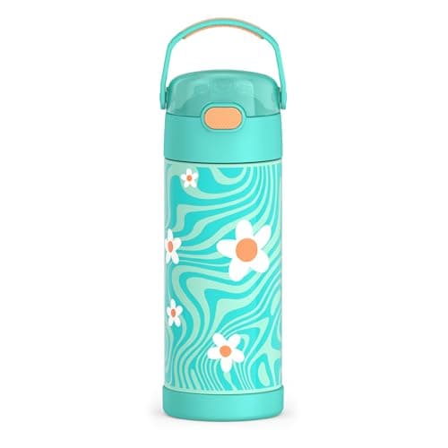 THERMOS FUNTAINER 14 Ounce Stainless Steel Vacuum Insulated Bottle, Wavy Daisies
