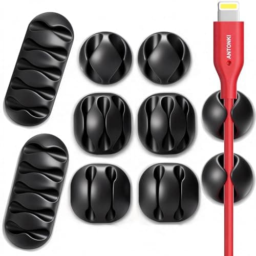 Antonki 10 Pack Cable Clips, Cable Management, Cord Organizer Wire Clip Holders Cord Manage System with Advanced Long Lasting Acrylic Gum for...