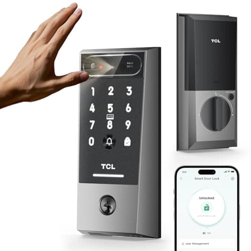 TCL D2 Pro Smart Lock, reconnaissance des veines de la paume, entrée sans clé avec sonnette intégrée, contrôle par application, verrouillage automatique, batterie rechargeable, pour la sécurité de la maison