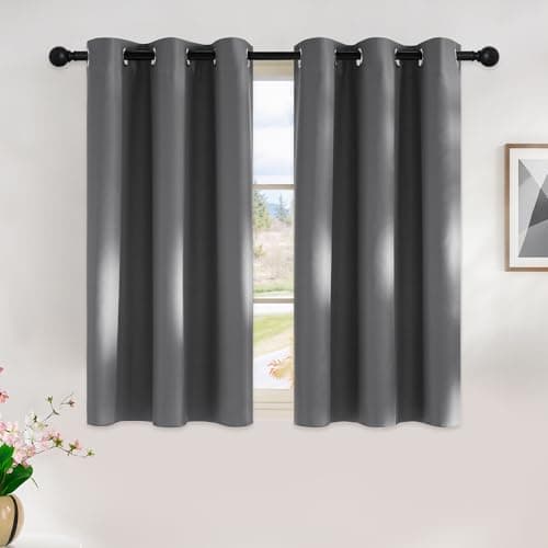 NICETOWN Short Blackout Curtain Panels - Bedroom Thermal Insulated Grommet Top Blackout Window Draperies Rideaux (W42 x L45 Inches, Grey, 2 Panels)
