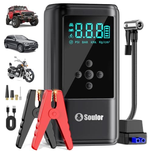 6000A Booster Pack Jump Starter with Air Compressor, Car Booster Battery Pack,10-in-1 Battery Power Pack 12V Jump Box with 160PSI Tire Inflator LED...