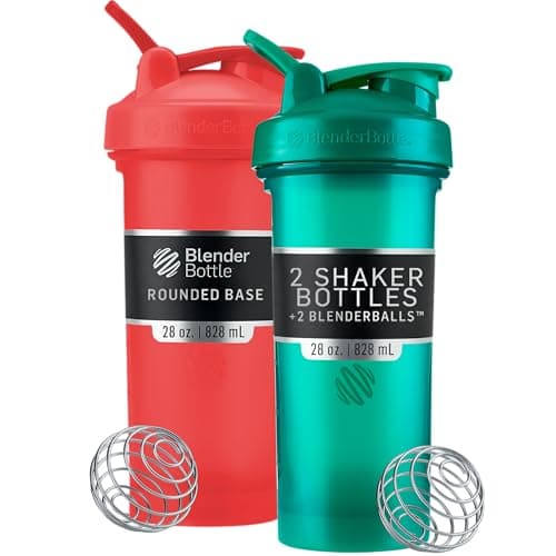 BlenderBottle Classic V2 Shaker Bouteille parfaite pour les shakes protéinés et le pré-entraînement, 28 onces (paquet de 2), rouge, vert
