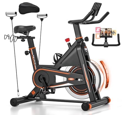 Exercise Bike, DMASUN Silent Magnetic Resistance 350 LB Capacity Stationary Bike for Home with Pull Ropes, App Compatible, Workout Bike with Solid...