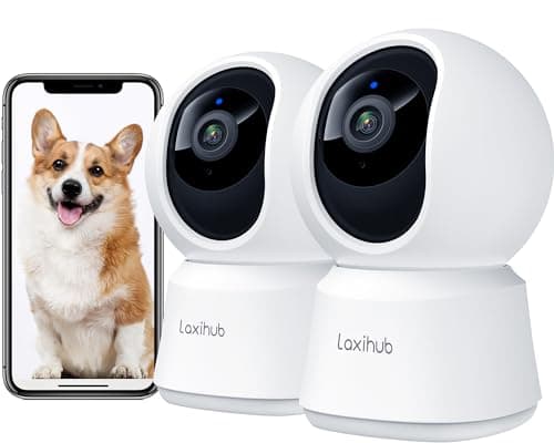 360° View 2K Pet Camera with Phone App 2 Pack, Indoor Security Camera, Baby Monitor, Motion Tracking, Pan/Tilt, Night Vision, Two-Way Audio, Works...