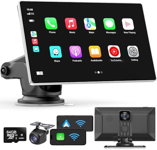 Portable Apple Carplay Screen for Car, 9" Wireless Apple Carplay & Android Auto,4K Dash Cam,1080p Backup Camera DVR,Car Audio Receivers GPS...