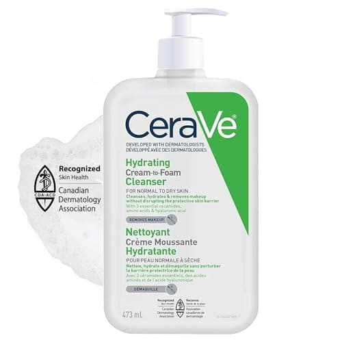 CeraVe Hydrating Cream-to-Foam Face Wash for Normal to Dry Skin, Face Cleanser with Hyaluronic Acid, Amino Acids & Ceramides, Gently Cleanses Skin,...