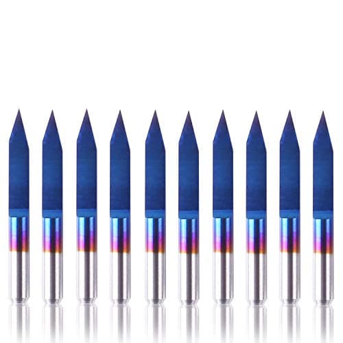 SainSmart Genmitsu Nano Blue Coat Engraving Cutters, 30 Degrees, 0.1 mm Tip, 1/8 Inch Shank, CNC Router Set, Conical V-Bit, Pack of 10