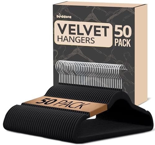 Beddora Black Velvet Hangers 50 Pack,Heavy Duty Coat Hanger for Closet - Felt Hangers for Space Saving Clothes Hanger - Pant Hanger for Shirts,...