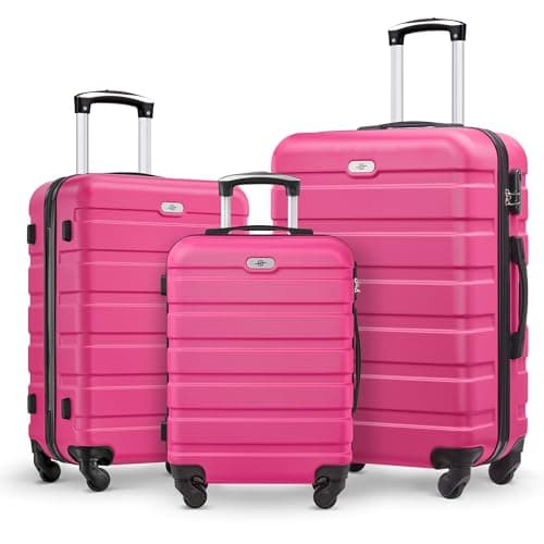 Suitour 3 Piece Luggage Sets, Hardshell Suitcase Set with Spinner Wheels 20 24 28inch Travel Sets(Rose Red)