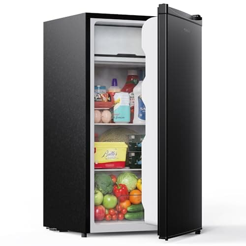 Upstreman 3.2 Cu.Ft Mini Fridge with Freezer, Single Door Mini Fridge, Dorm Fridge, Adjustable Thermostat, Mini Refrigerator for Bedroom, Office,...