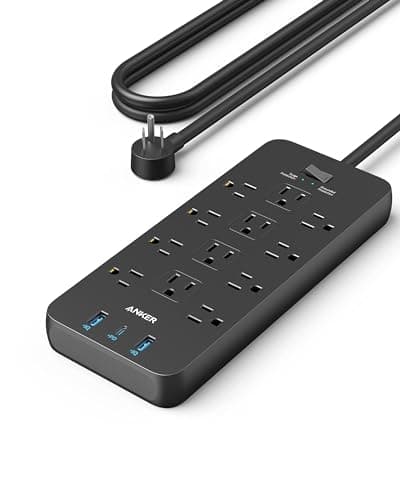 Anker Power Strip with 3 USB Ports, Surge Protector (2100J-10ft), 12 Outlets, 2 USB-A Ports and 1 USB-C Port, Works with iPhone 16/16 Plus/16...