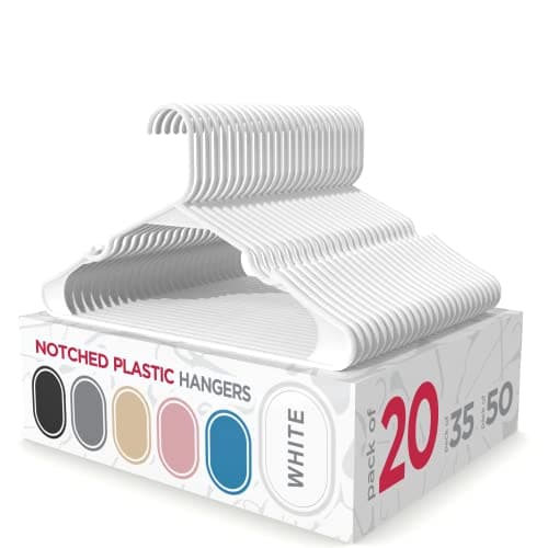 Sharpty Plastic Hangers | Clothing Notched Hangers | Durable Clothes Hangers and Coat Hangers Space Saving for Everyday Standard Use, (White...