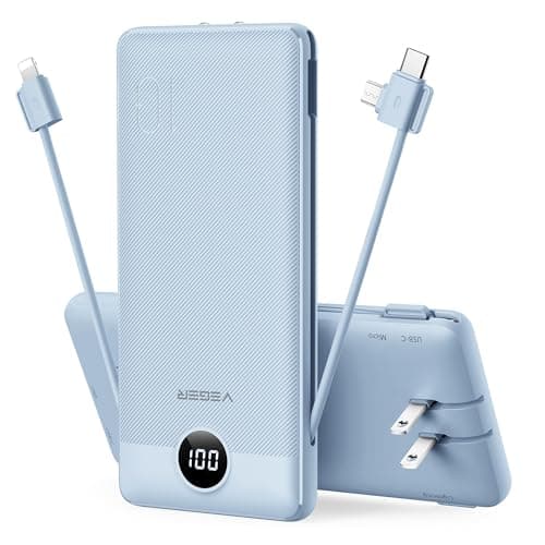 VEGER Portable Charger for iPhone Built in Cables and Wall Plug, 10000mah Slim Fast Charging USB C Power Bank, Travel Essential Battery Pack...