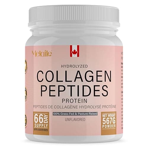 Hydrolyzed Collagen Peptides Powder (Type 1 & 3) 567g (66 Servings) – Grass-Fed Bovine, Unflavored, Made in Canada, Supports Skin, Joints, Hair &...