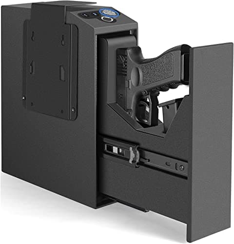 Biometric Slider Handgun Gun Safe for Nightstand, Desk, Bed Side, Truck - Auto Sliding Door Fingerprint Hand Gun Safe for Pistol -with Fingerprint,...
