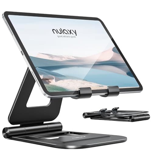 Nulaxy Aluminum Dual Foldable iPad Stand, Fully Adjustable Desktop Tablet Holder, iPad Accessories Office Compatible with 4-11" Mobile Devices...
