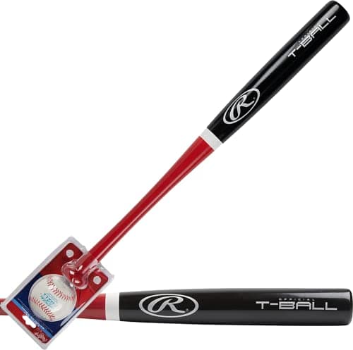 Rawlings | Combo BAT/Balle en bois | Batte en bois de frêne 25" + T-Ball officiel