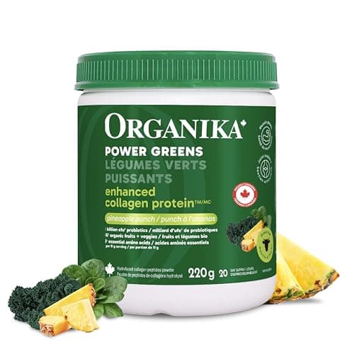 Organika Power Greens fabriqués au Canada avec collagène amélioré - 16 superaliments - Fruits et légumes biologiques en poudre riche en nutriments Punch à l'ananas...