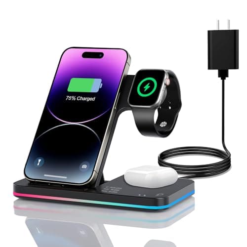 Charging Station,Wireless Charger, 3 in 1 Foldable Charger Stand Dock, Wireless Charging Station for Multiple Devices, Compatible with lPhone...