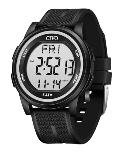CIVO Digital Watch Men Black: Sport Waterproof Silicone Strap Dual Time Alarm Date Wrist Watches for Women - Gifts for Men Women Fashion Casual