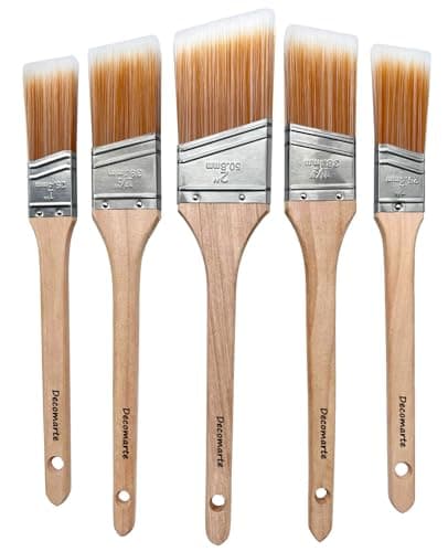 Decomarte Thin Soft Bristle Long-Handled Wood Angled Sash Stain Brush for Painting Doors, Furniture, Wall Trim, House Touch Ups, Enamel Home...
