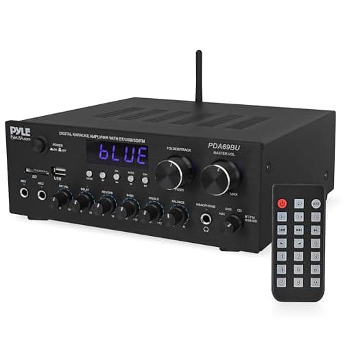 Pyle Bluetooth Stereo Amplifier Receiver – 300W Dual Channel Audio System with MP3, USB, SD, AUX, RCA, MIC, FM Radio, LED Display, Reverb & Delay –...