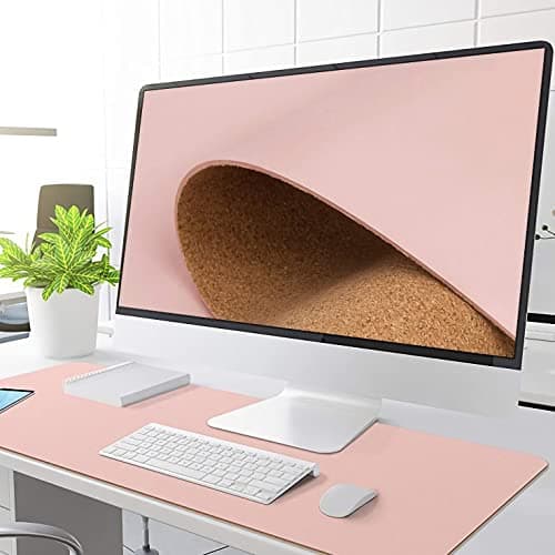 Aelfox Cork & Leather Desk Pad, Natural Office Desk Mat Double-Sided Use, Stitched Edges, Waterproof Large Extended Mouse Pad Desk Accessories...