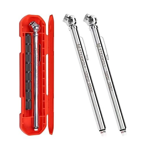 ETENWOLF Pencil Tire Pressure Gauge 2 Pack (10-50PSI, 20-120PSI) with 16 Tire Caps Calibrated to ANSI B40.1 Grade B(2%), Stainless Steel Body, for...