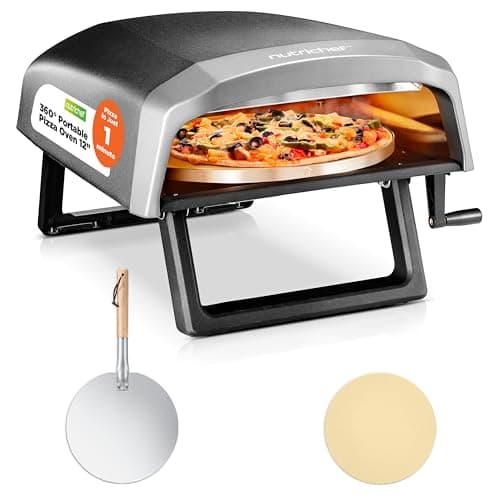 NutriChef Outdoor Pizza Oven- w/ 360° Rotating Pizza Stone, Adjustable Heat Control, w/Pizza Peel, Stone & Regulator Hose- Cooks 12" Pizza in 60 sec