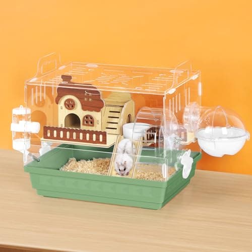 OYEAL Hamster Cage Acrylic Hamster Habitat 360 Viewing Transparent Pet Rat Cage with Running Wheel & Hideout for Dwarf/Syrian Hamsters, Mice &...