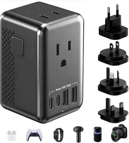 220V to 110V Converter Voltage Converter US to Europe Voltage Converter for Hair Dryer with 2 USB A and 2 USB C, European Travel Adapter Power...