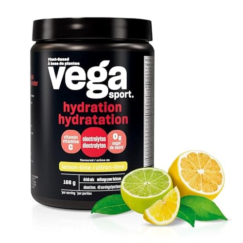 Vega Sport Hydration Electrolyte Powder, Plant Based for Fast Post Workout Hydration – Sugar-Free Lemon Lime, 40 Servings, 168 grams