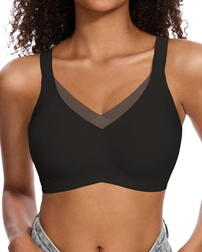 Gailife Womens Wireless Jelly Bras V Mesh No Underwire Comfortable Seamless Supportive T-Shirt Bra Everyday Bras Black L