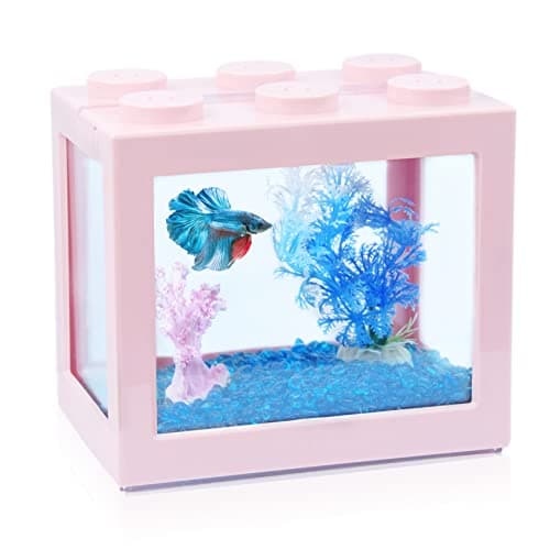 Small Betta Fish Tank, Stackable Mini Fish Tank Aquarium Tank Kit, 3/5 Gallon Rectangular Fish Bowl with Aquarium Gravel Decoration, Tiny Cube Tank...