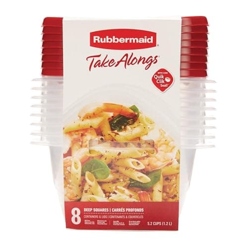 Rubbermaid TakeAlongs Food Storage Containers, Set of 8 (16 Pieces Total), 5.2-Cup Square, Ruby | Great for Meal Prep, Lunch for Adults & Kids,...