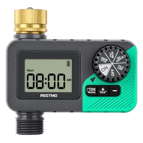 RESTMO Water Timer for Garden Hose, Programmable Sprinkler Timer with Brass Inlet, Rain Delay/Manual ON/Off/Automatic Irrigation Control, Hose...