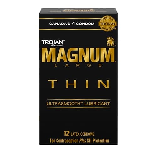 TROJAN Magnum Thin Large Size Lubricated Latex Condoms, 12 Count, Larger than Standard Size Condoms, Thinner Design So You Can Feel Even Closer,...