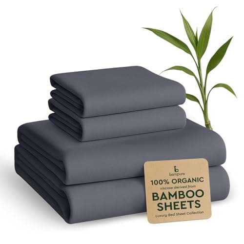 BAMPURE 100% Organic Bamboo Sheets Queen Set 4PC - Ultra Soft & Breathable Cooling Sheets for Hot Sleepers - Hotel Luxury Queen Sheets - Deep...