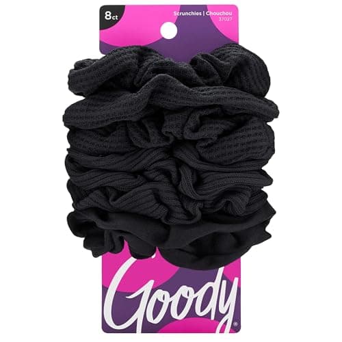 Goody Ouchless Jersey Scrunchies - 8 Count, Black - Damage-Free, Dentless & Secure Hold Hair Ties, Gentle Hair Accessories for Women & Men, All Day...