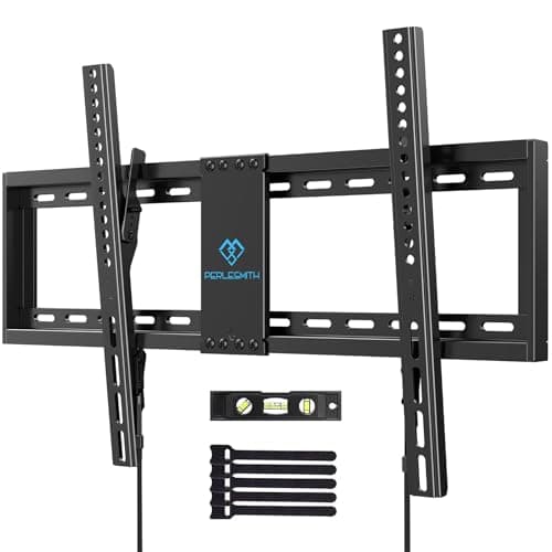 PERLESMITH Tilting TV Wall Mount for 37-82 Inch Flat Curved TVs, Low Profile Tilt TV Mount up to 132 lbs, Wall Mount Bracket Fits 16”/18”/24” Wood...
