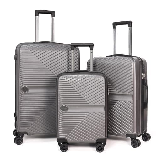 Luggage Set 3 Pieces - Suitcase Set - Carry on Luggage with Wheels - Check-in Luggage - PC + ABS Durable Suitcase Rotating Silent Wheels - Grey -...