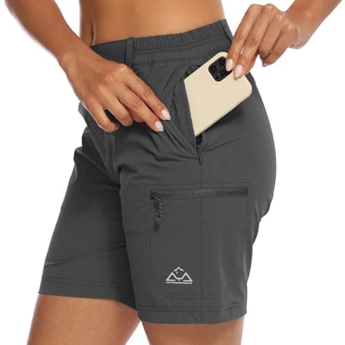 JHMORP Short de randonnée pour femme - Short de travail cargo de golf extensible à séchage rapide avec poches zippées (gris foncé, CA L)