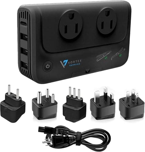 International Travel Adapter & Voltage Converter 220V to 110V, 2 Standard AC outlets, 5 adaptors (US Power Cable, Type C/L/I/M/G), Fast Charging...