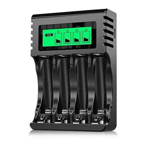 POWEROWL AA AAA Rechargeable Battery Charger, 4 Bay LCD Smart Battery Charger for Ni-MH AA AAA Rechargeable Batteries, Independent Slot & USB Fast...
