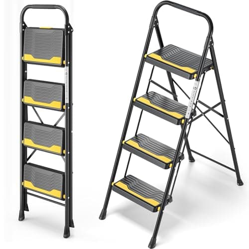 Urackify 4 Step Ladder, Heavy-Duty 330lb Capacity, Wide Anti-Slip Steps & Secure Handrail Compact, Folding Step Stool Portable Design for Home,...