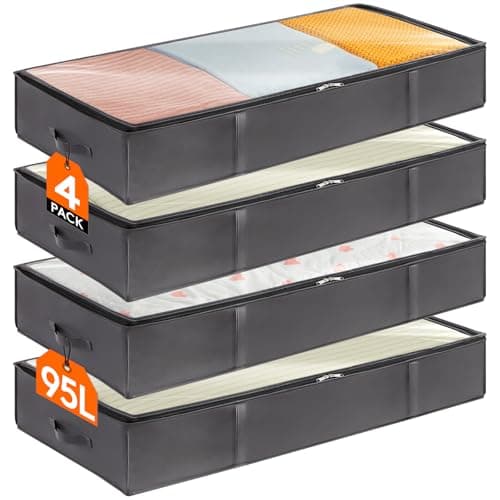 Prix le plus bas en 30 jours | Lifewit Lot de 4 bacs de rangement sous le lit de 95 L, organisateurs de placard pliables et conteneur de rangement...