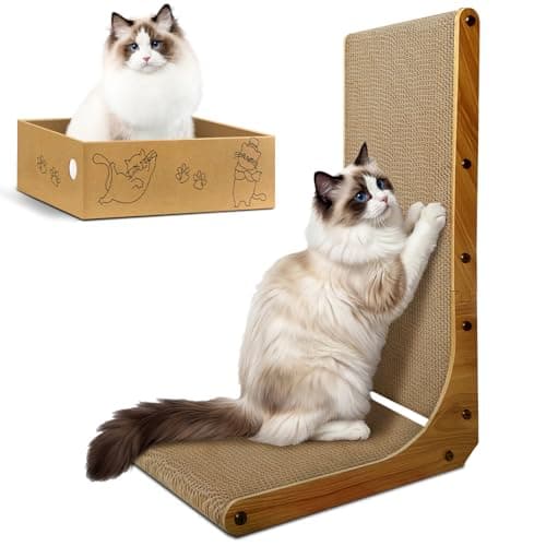 AGYM Cat Scratcher, 26 inch L Shape Cat Scratching Pad for Indoor Cats, Durable Sustainable Cardboard Scratcher with Box, Recyclable Vertical Cat...