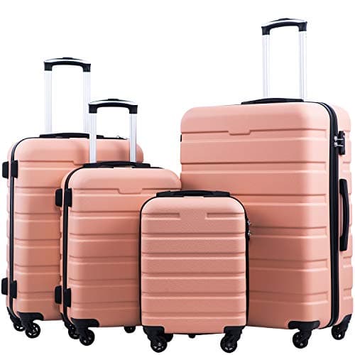 Coolife Luggage 3 Piece Set Suitcase Spinner Hardshell Lightweight TSA Lock 4 Piece Set (Family Set-Sakura Pink, Sets)